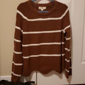 Scalloped Hem Striped Long Sleeve Sweater